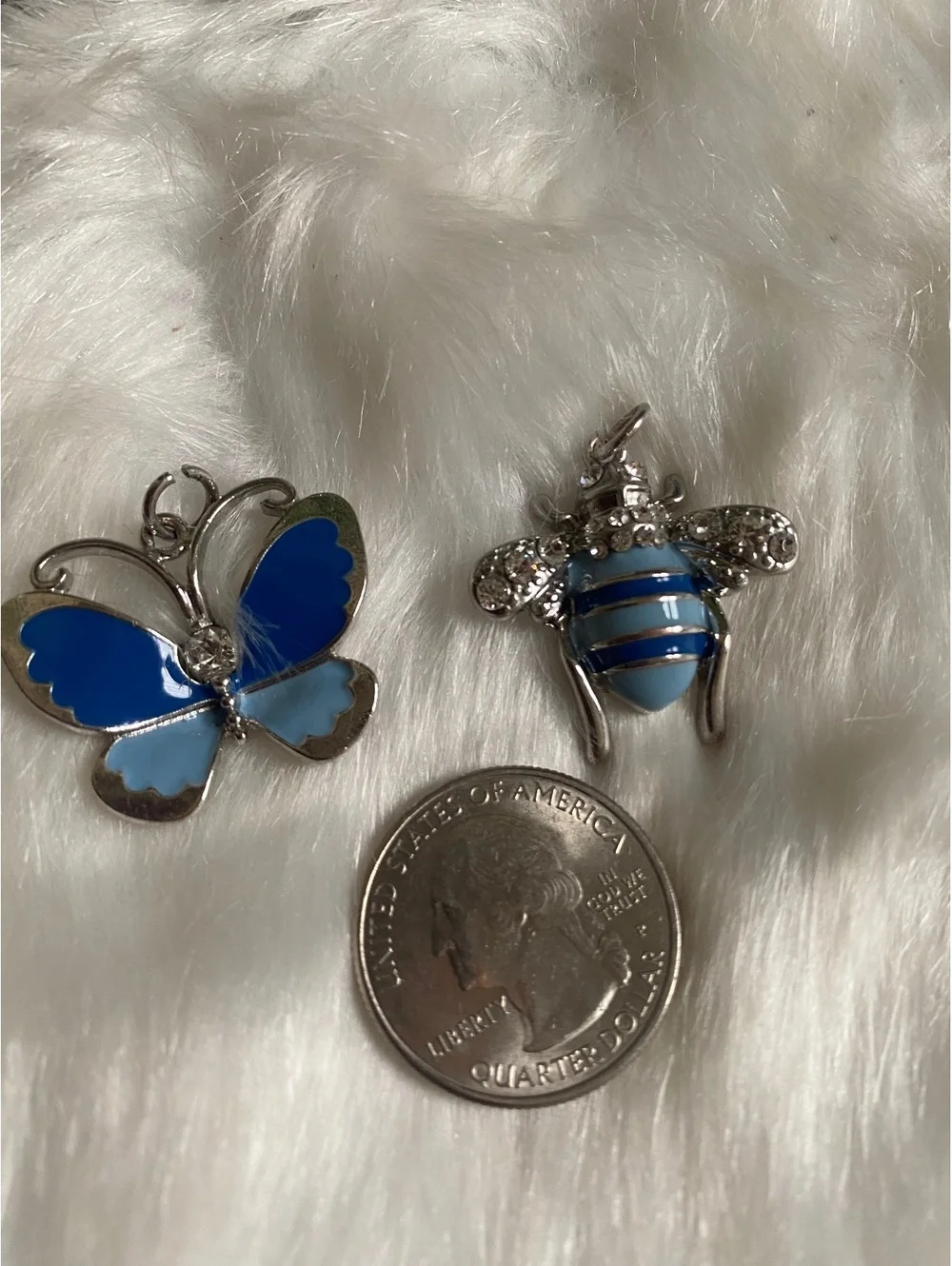 Set of Two Blue Insect-Themed Metal Charms - Butterfly and B